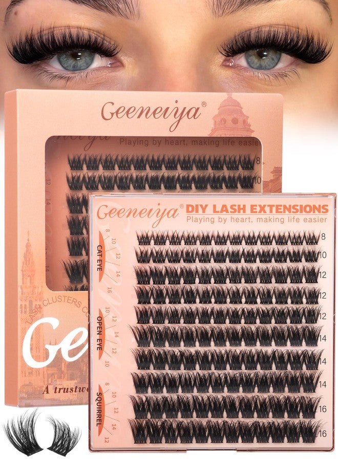 Geeneiya Fluffy Lash Clusters 8-16mm, Natural 3D Fluffy Effect Eyelash Clusters, C Curl DIY Cluster Eyelash Extensions for Salon-Like Lashes at Home - Image 1